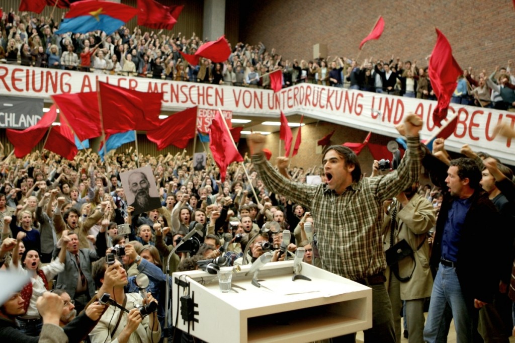 Film still, reenactment of International Vietnam Kongress, The Baader-Meinhof Complex