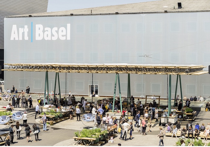 Feeding the Art Basel crowds in 2015. Rirkrit Tiravanija, Nikolaus Hirsch/Michel Mueller, and Antto Melasnie’s public artwork DO WE DREAM UNDER THE SAME SKY, 2015.